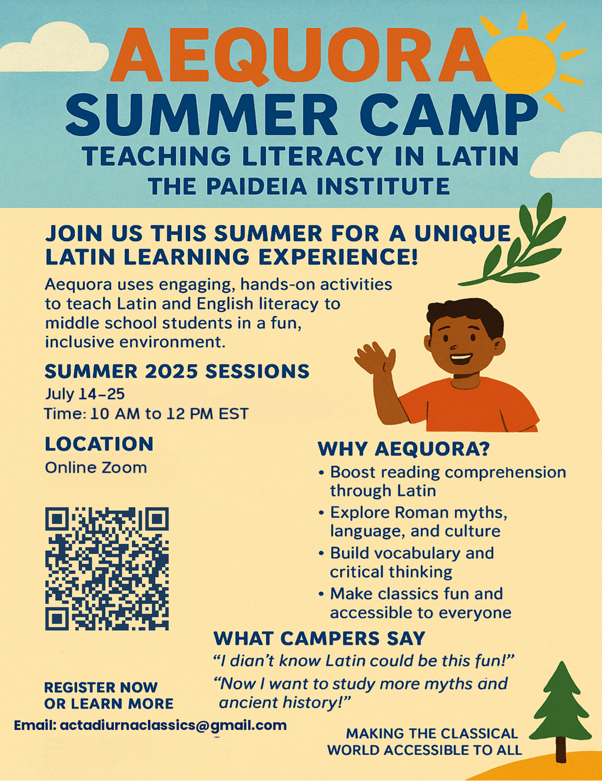 Aequora Summer Camp details — July 14 to 25, online via Zoom